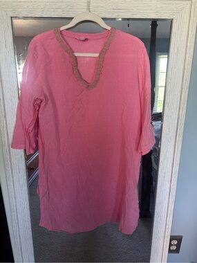 Lilly Pulitzer Pink V-Neck Embellished Women’s Tunic Top Beach Cover-Up